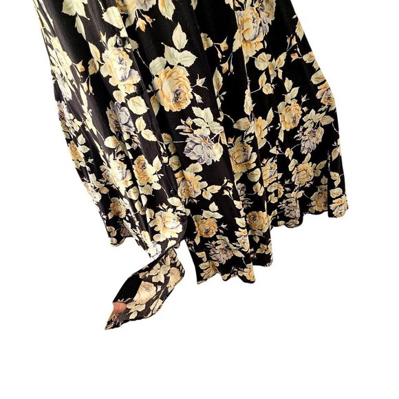 Vintage Blue 80s Full Circle Midi Skirt Jr Sz 7 Black Yellow Floral Button Front - Picture 4 of 6
